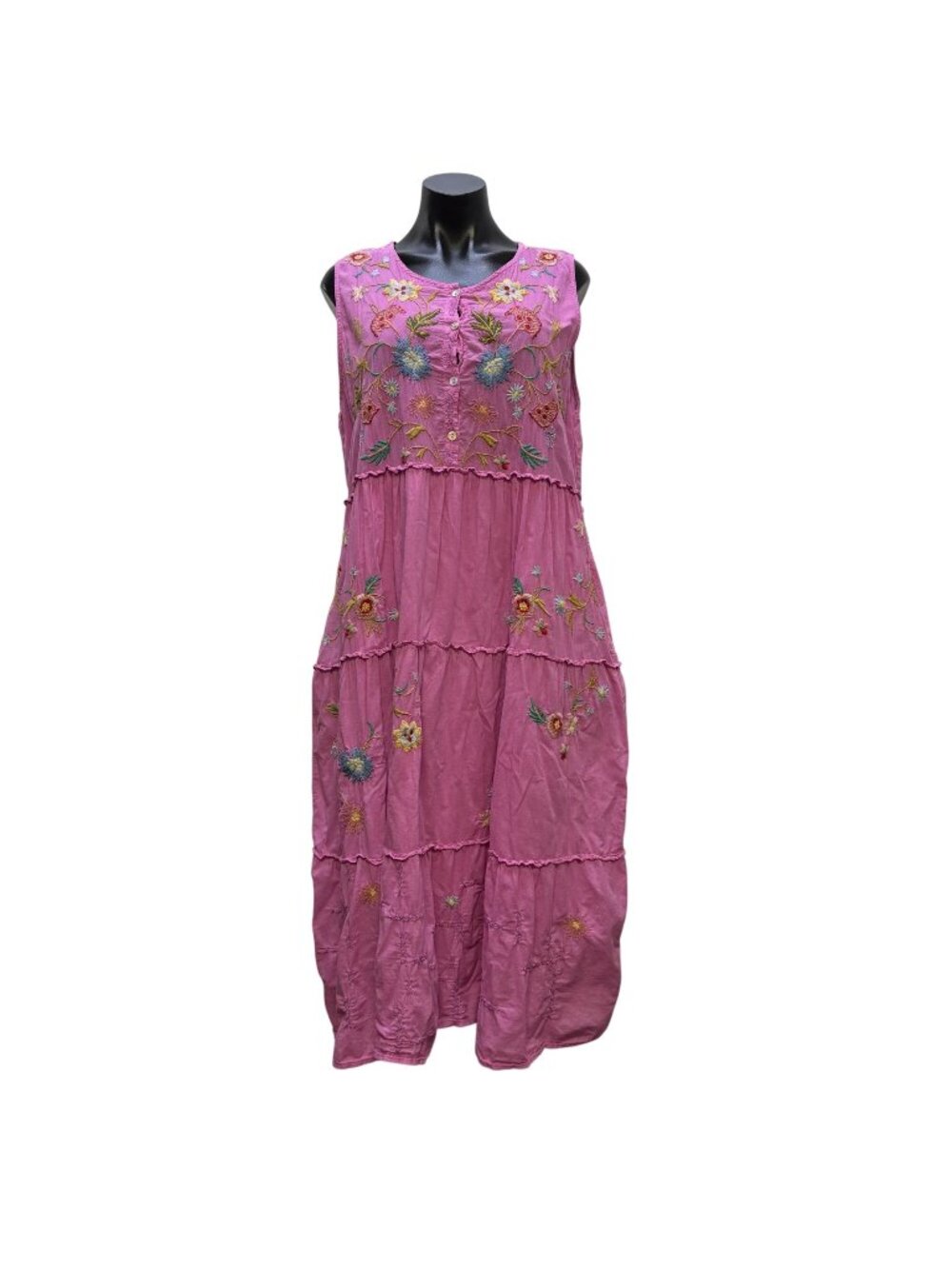 Johnny Was Purple Multi-Color Embroidered Maxi Dress AS IS Size L